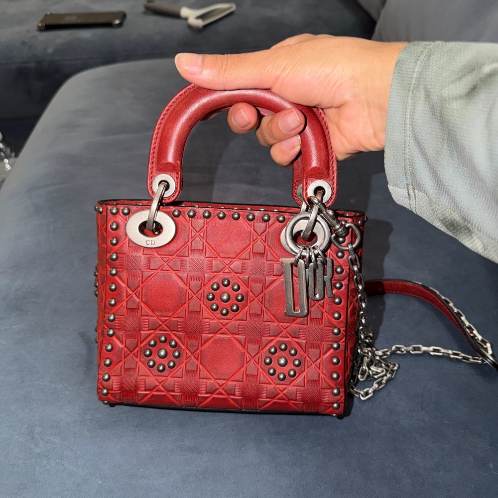 Dior Red Studded Mini Top-Handle Bag .